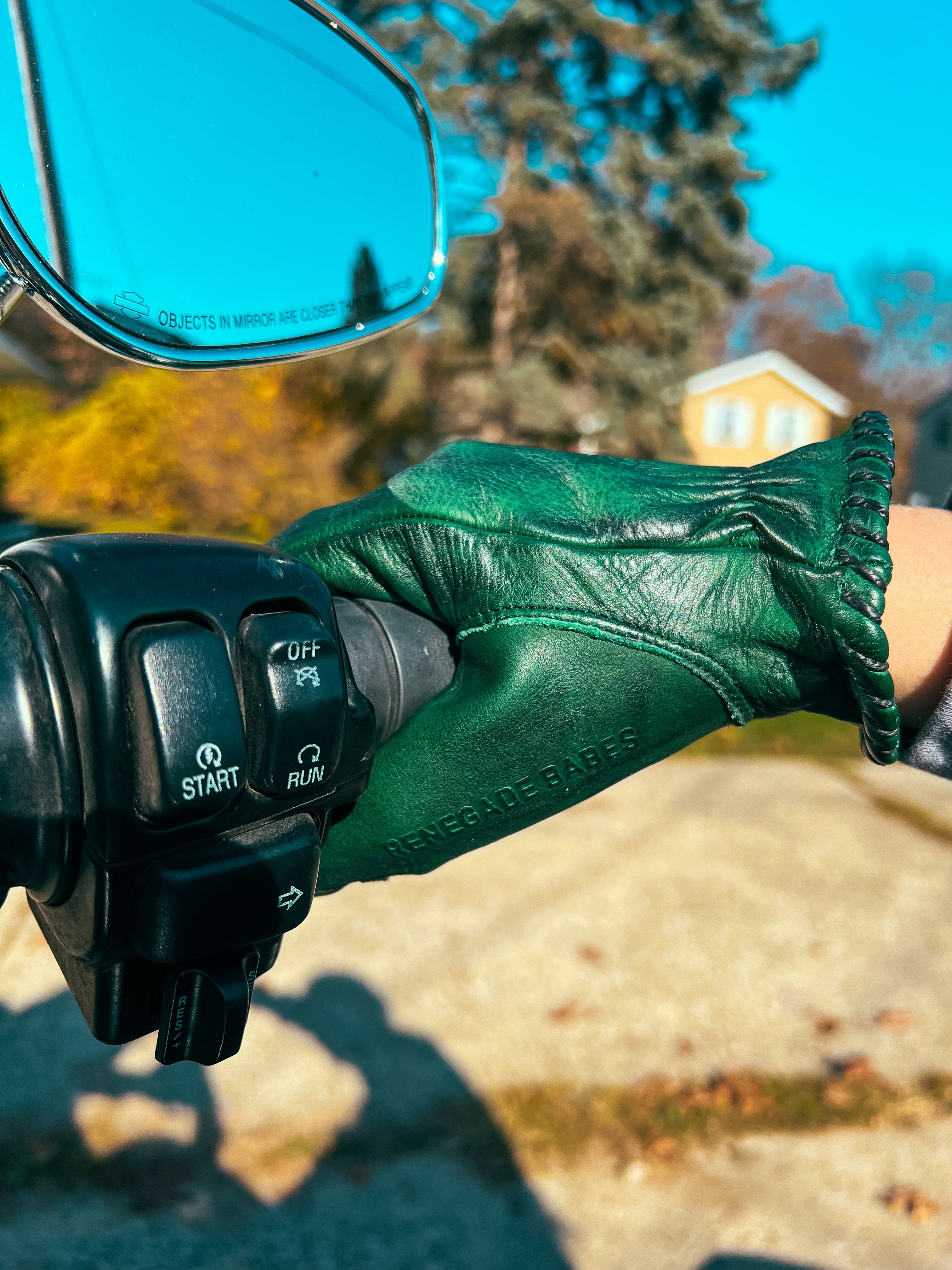 Green Distressed Leather Gloves