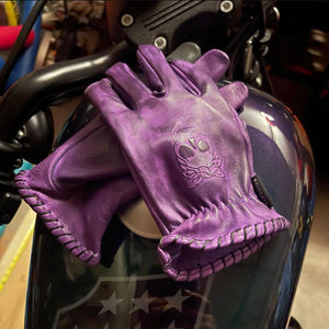 Purple Distressed Leather Gloves