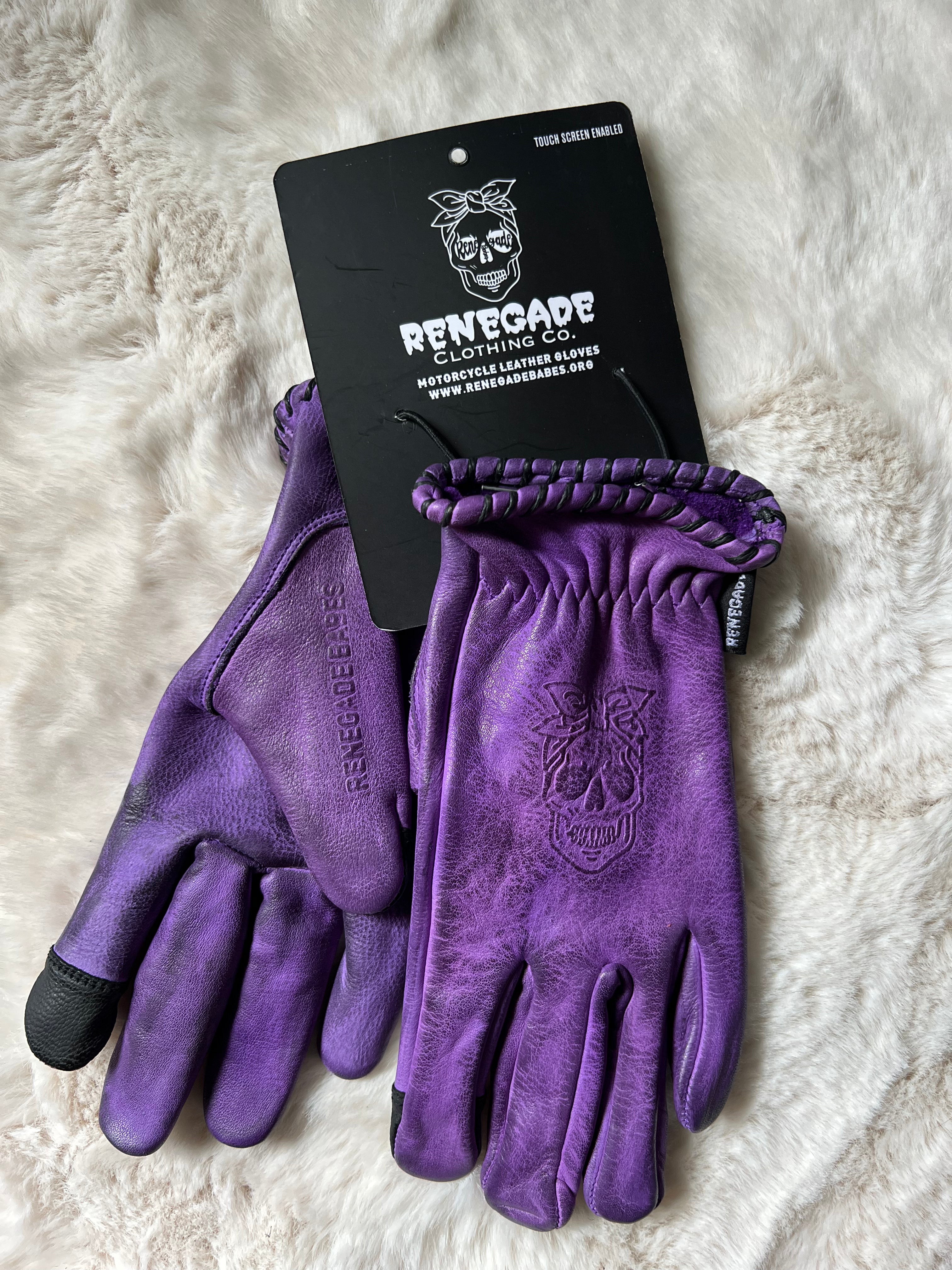 Purple Distressed Leather Gloves