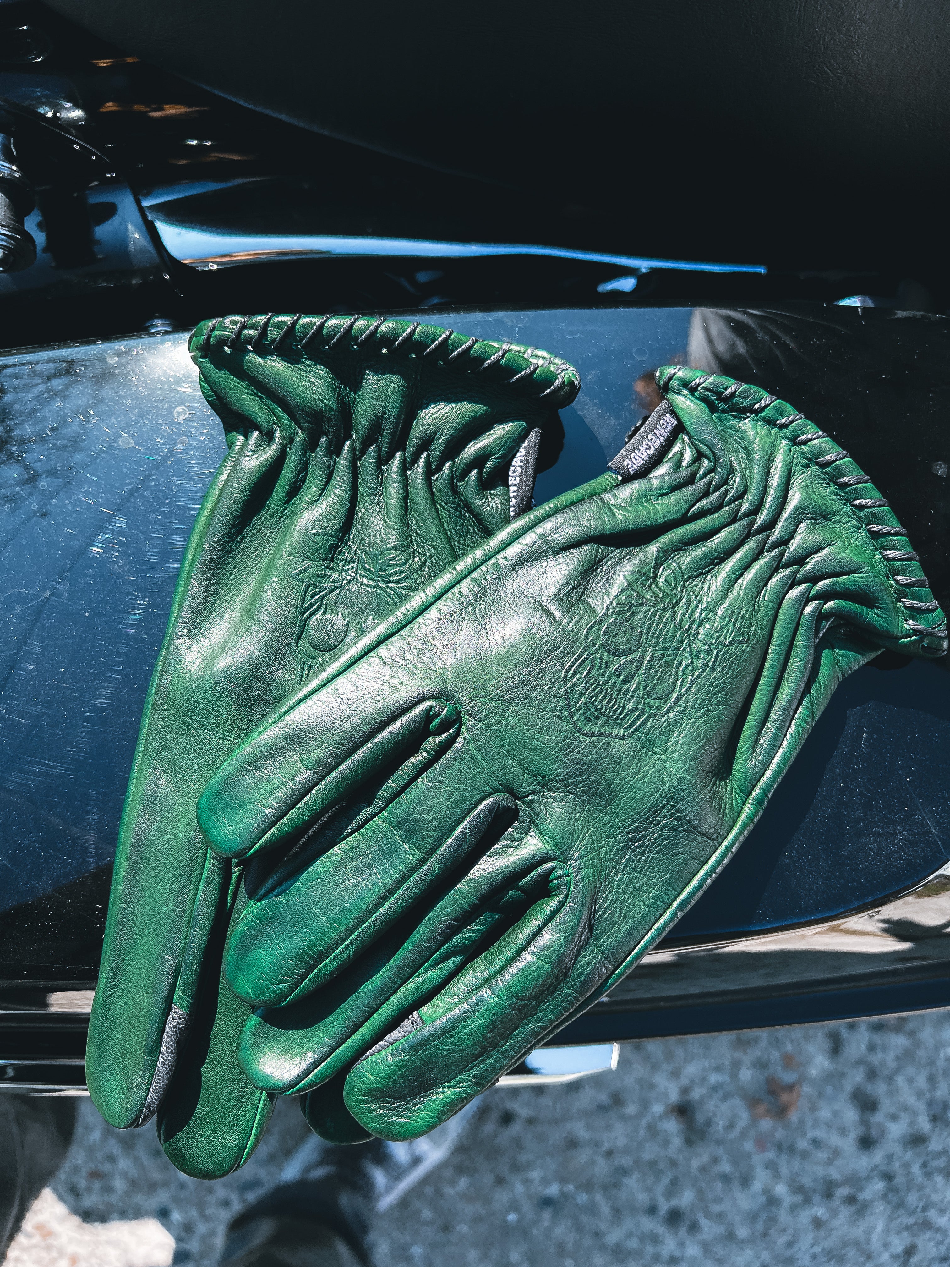 Green Distressed Leather Gloves